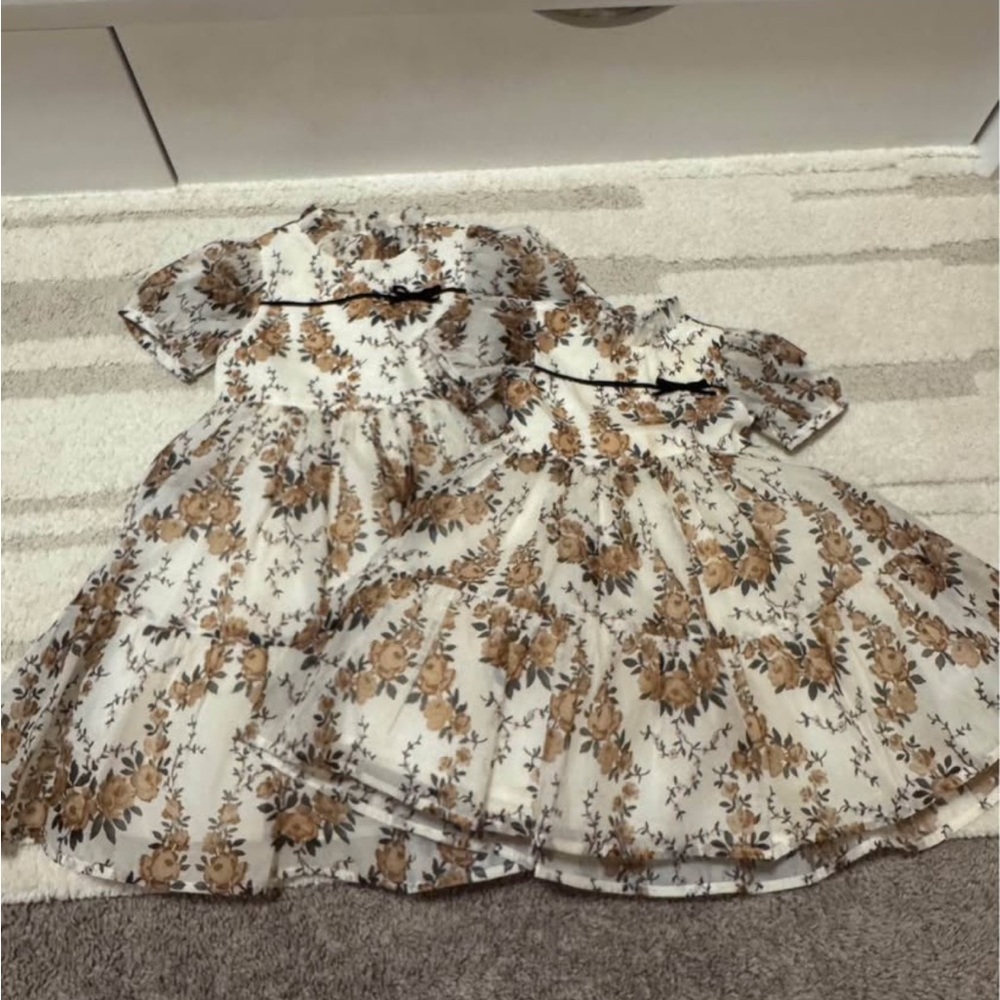 Floral Kids Dress with Black Accents